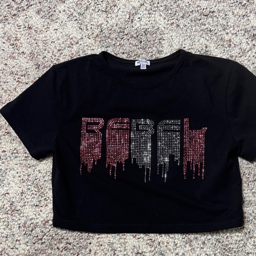 Black cropped shirt with crystal drip Rebel Design